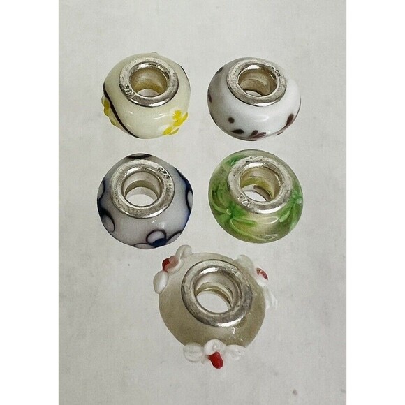 STERLING SILVER 925  LOT OF 5 PCS  Murano Glass Beads for Necklace - Picture 1 of 9